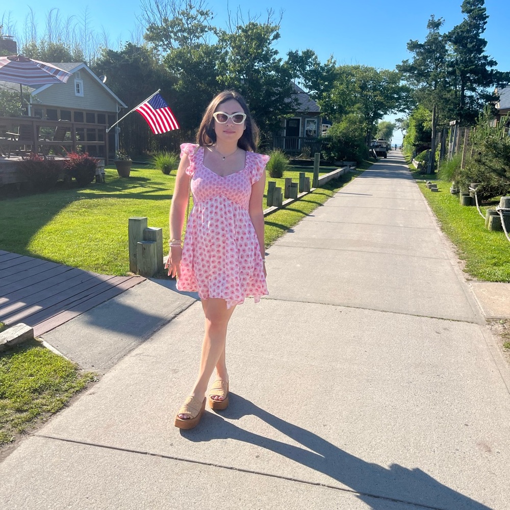 LoveShackFancy Pink Floral Mini Smocked Bust Dress